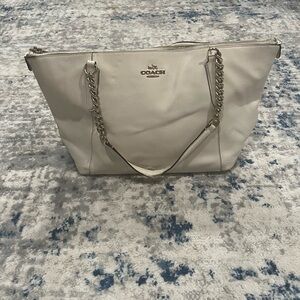 Coach Ava Chain Tote in chalk pebbled leather with gold-tone hardware